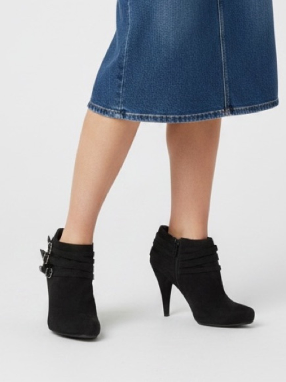 x-appeal Black Suede Ankle Booties with Buckle Straps